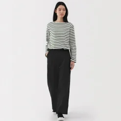 New Muji Pantalon chino long à pinces en coton coupe large pour femme