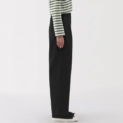 New Muji Pantalon chino long à pinces en coton coupe large pour femme