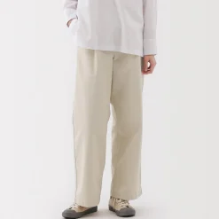 New Muji Pantalon chino long à pinces en coton coupe large pour femme