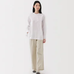 New Muji Pantalon chino long à pinces en coton coupe large pour femme