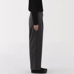 New Muji Pantalon chino long à pinces en coton coupe large pour femme