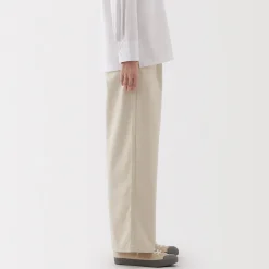 New Muji Pantalon chino long à pinces en coton coupe large pour femme