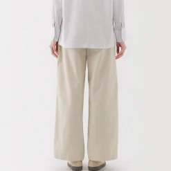 New Muji Pantalon chino long à pinces en coton coupe large pour femme
