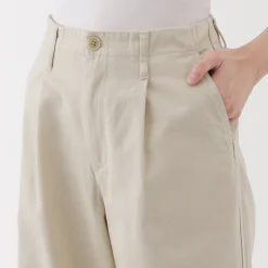 New Muji Pantalon chino long à pinces en coton coupe large pour femme