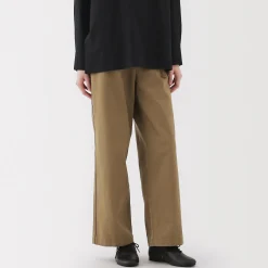 New Muji Pantalon chino long à pinces en coton coupe large pour femme