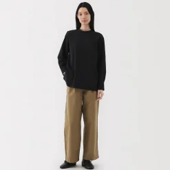 New Muji Pantalon chino long à pinces en coton coupe large pour femme