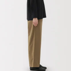 New Muji Pantalon chino long à pinces en coton coupe large pour femme