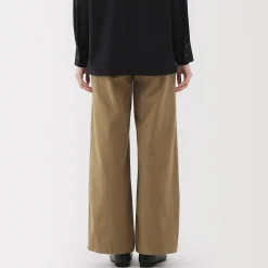 New Muji Pantalon chino long à pinces en coton coupe large pour femme