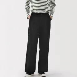 New Muji Pantalon chino long à pinces en coton coupe large pour femme