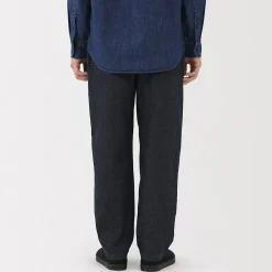 Discount Muji Pantalon coupe confortable en denim lavé pour homme ‐ Indigo