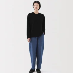 Hot Muji Pantalon coupe confortable en denim de coton pour femme