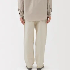 Muji Pantalon coupe confortable en denim lavé pour homme ‐ Naturel Blanc Brut
