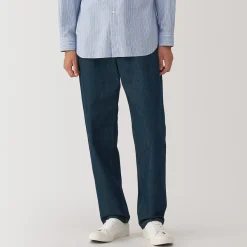 Hot Muji Pantalon en denim en mélange de fibres Washi pour homme Bleu Marine Foncé