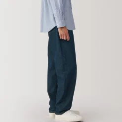 Hot Muji Pantalon en denim en mélange de fibres Washi pour homme Bleu Marine Foncé