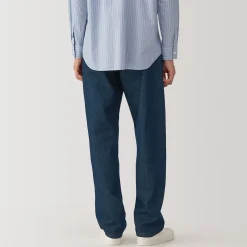 Hot Muji Pantalon en denim en mélange de fibres Washi pour homme Bleu Marine Foncé