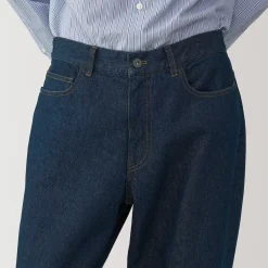 Hot Muji Pantalon en denim en mélange de fibres Washi pour homme Bleu Marine Foncé
