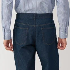 Hot Muji Pantalon en denim en mélange de fibres Washi pour homme Bleu Marine Foncé