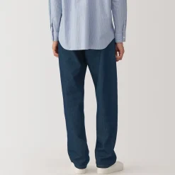 Hot Muji Pantalon en denim en mélange de fibres Washi pour homme Bleu Marine Foncé