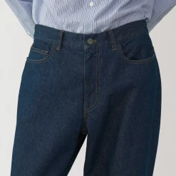 Hot Muji Pantalon en denim en mélange de fibres Washi pour homme Bleu Marine Foncé