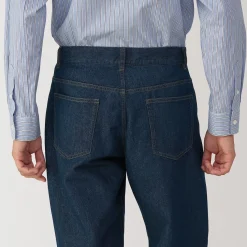 Hot Muji Pantalon en denim en mélange de fibres Washi pour homme Bleu Marine Foncé