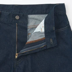 Hot Muji Pantalon en denim en mélange de fibres Washi pour homme Bleu Marine Foncé