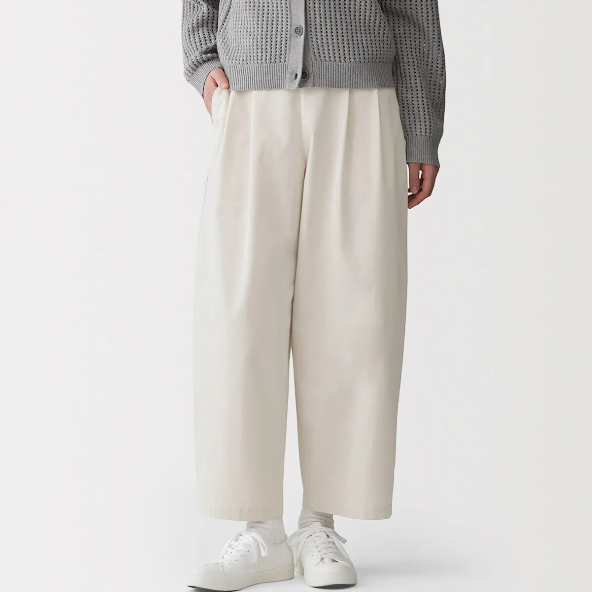 Online Muji Pantalon fuselé à jambes larges en sergé de coton mélangé pour femme