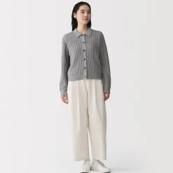 Online Muji Pantalon fuselé à jambes larges en sergé de coton mélangé pour femme