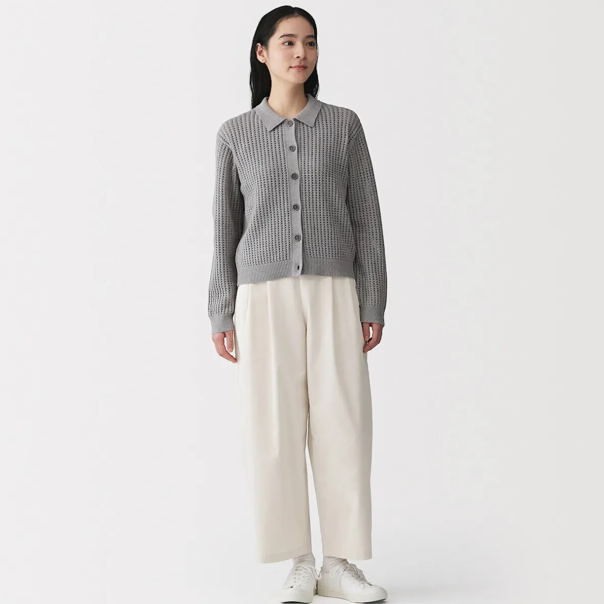 Online Muji Pantalon fuselé à jambes larges en sergé de coton mélangé pour femme