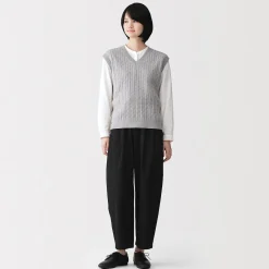 Online Muji Pantalon fuselé à jambes larges en sergé de coton mélangé pour femme