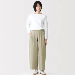 Online Muji Pantalon fuselé à jambes larges en sergé de coton mélangé pour femme