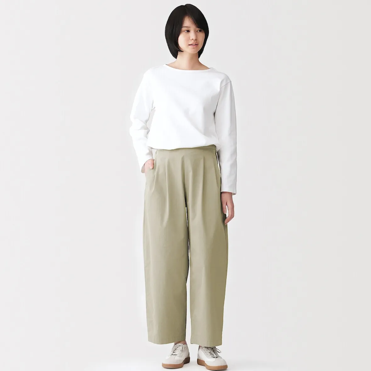 Online Muji Pantalon fuselé à jambes larges en sergé de coton mélangé pour femme
