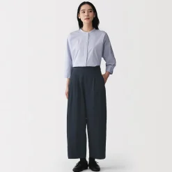 Online Muji Pantalon fuselé à jambes larges en sergé de coton mélangé pour femme