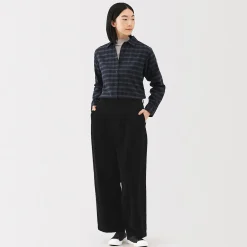 Clearance Muji Pantalon large à plis en velours côtelé mélangé kapok pour femme