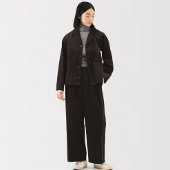 Clearance Muji Pantalon large à plis en velours côtelé mélangé kapok pour femme