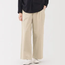 Clearance Muji Pantalon large à plis en velours côtelé mélangé kapok pour femme