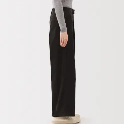 Clearance Muji Pantalon large à plis en velours côtelé mélangé kapok pour femme