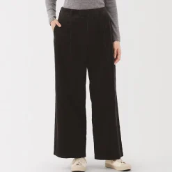 Clearance Muji Pantalon large à plis en velours côtelé mélangé kapok pour femme