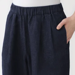 Sale Muji Pantalon large en mélange lin-denim pour femme Bleu Marine Foncé