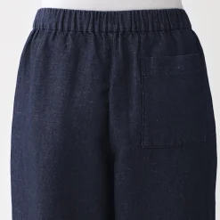 Sale Muji Pantalon large en mélange lin-denim pour femme Bleu Marine Foncé