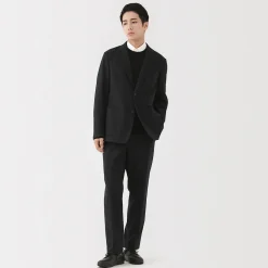 Muji Pantalon plissé ajusté en stretch brossé pour homme