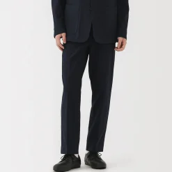 Muji Pantalon plissé ajusté en stretch brossé pour homme