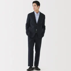 Muji Pantalon plissé ajusté en stretch brossé pour homme