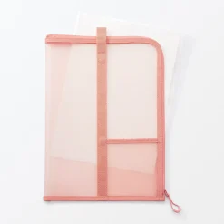 Sale Muji Porte-documents en nylon maillé avec fermeture éclair - A4, Rose One Colour