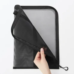 New Muji Porte-documents en nylon maillé avec fermeture éclair - A4, Noir