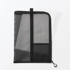 New Muji Porte-documents en nylon maillé avec fermeture éclair - A4, Noir
