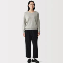 New Muji Pull à col en V en mélange de fibres de soja pour femme