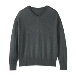 New Muji Pull à col en V en mélange de fibres de soja pour femme