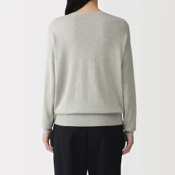 New Muji Pull à col en V en mélange de fibres de soja pour femme