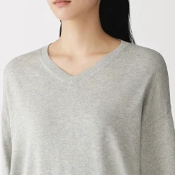 New Muji Pull à col en V en mélange de fibres de soja pour femme