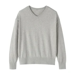 New Muji Pull à col en V en mélange de fibres de soja pour femme